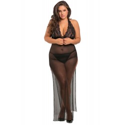 Nuisette longue grande taille fendue transparente