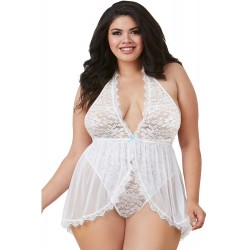 Body string blanc grande taille avec décolleté effet nuisette ouverte