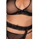 Ensemble grande taille, sexy, trois pièces en résille et dentelle - DG0375XBLK