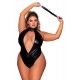 Body en simili cuir grande taille, extensible avec col clouté et fouet - DG12450XBLK