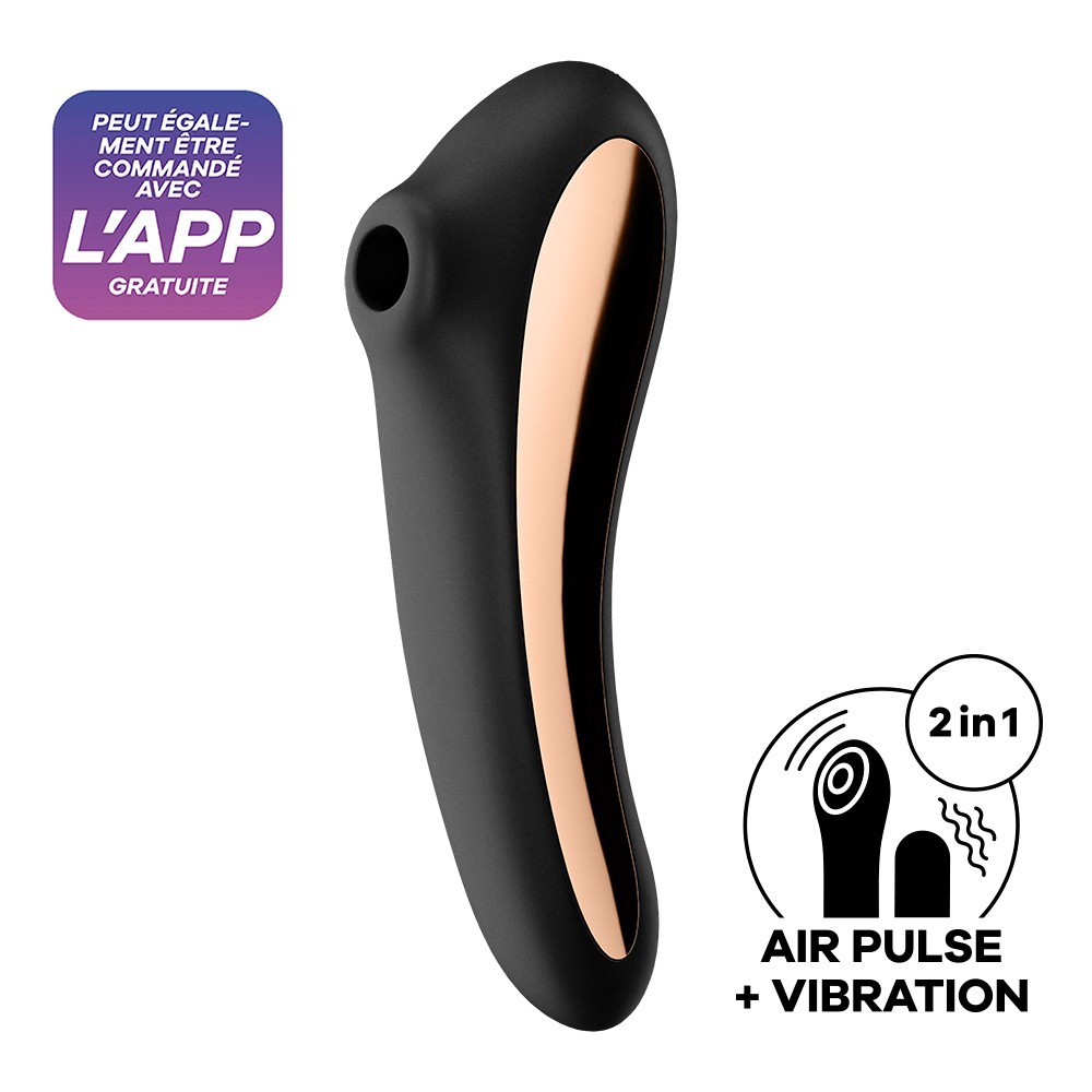 2 en 1 Stimulateur de clitoris et vibromasseur connecté USB noir Dual Kiss  Satisfyer - CC597797 - Tentation X