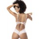 Body blanc sexy en dentelle et fine résille - MAL8741WHT