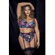 Ensemble trois pièces noir, grande taille, imprimé fleurs exotiques- MAL8770XPRT