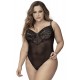 Body, grande taille, noir en dentelle et résille noire - MAL8795XBLK