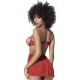 Nuisette fine résille rouge avec bonnets ouverts et string - MAL7508RED