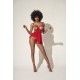 Nuisette fine résille rouge avec bonnets ouverts et string - MAL7508RED