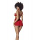 Nuisette fine résille rouge avec bonnets ouverts et string - MAL7508RED