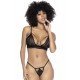 Ensemble 3 pièces en fine dentelle florale noire - MAL8798BLK