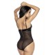 Body noir en Weet Look et résille - MAL2732BLK