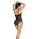 Body noir en Weet Look et résille - MAL2732BLK