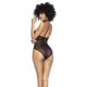 Body noir en résille et tissu effet mouillé - MAL2734BLK