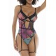 Body noir imprimé fleurs exotiques - MAL8774PRT