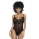 Body noir en dentelle et résille noire - MAL8795BLK