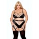 Ensemble grande taille avec Soutien-gorge, jupe porte-jarretelles, string - DG13377XBLK