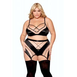 Ensemble grande taille avec Soutien-gorge, jupe porte-jarretelles, string - DG13377XBLK