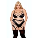 Ensemble grande taille avec Soutien-gorge, jupe porte-jarretelles, string - DG13377XBLK