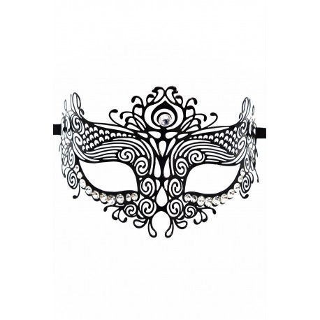 Masque vénitien Ornella rigide noir avec strass - HMJ-031BK