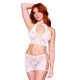 Ensemble 2 pièces top et jupe en résille fantaisie blanche - DG13309WHT