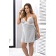 Nuisette en coton grise grande taille fendue sur les côtés et finition dentelle blanche - MAL7313XGREY