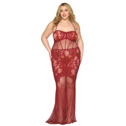 Nuisette longue grande taille en résille rouge - DG0487XRED