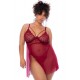 Nuisette grande taille couleur framboise et string - MAL7555XROSW