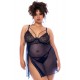 Nuisette grande taille bleu nuit et string - MAL7555XMNBL