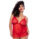 Nuisette courte grande taille rouge et string - MAL7562XRD