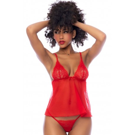 Nuisette courte rouge et string assorti - MAL7562RD