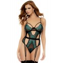 Body string avec porte-jarretelles intégré noir et vert - MAL889BKEM