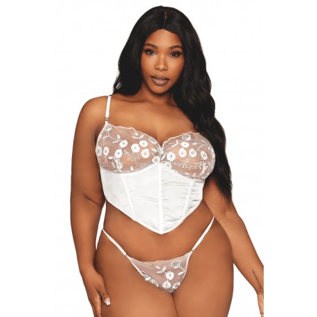 Bustier blanc avec armatures grande taille, en satin et dentelle florale - DG13262XWHT