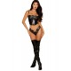 Bustier noir avec armatures en simili cuir, string assorti - DG13655BLK