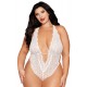 Ensemble 2 pièces grande taille, body dentelle blanc et chainettes bijou de corps perles blanches - DG13697XWHT